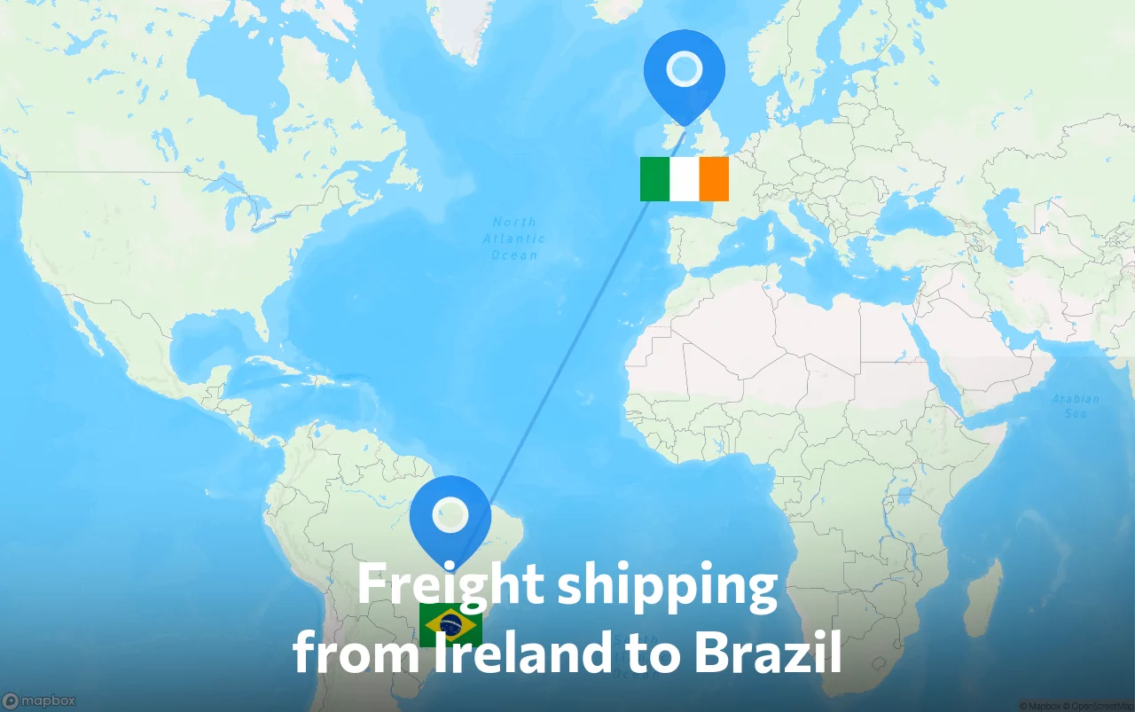 Shipping route from Ireland to Brazil