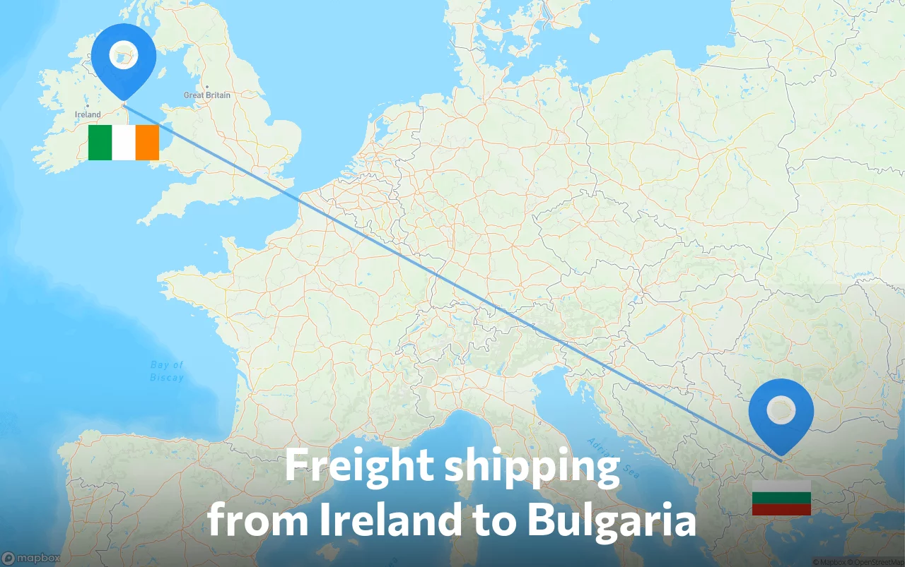 Shipping route from Ireland to Bulgaria