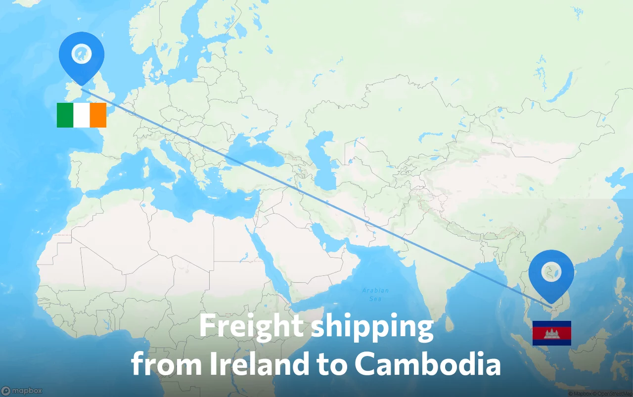 Shipping route from Ireland to Cambodia