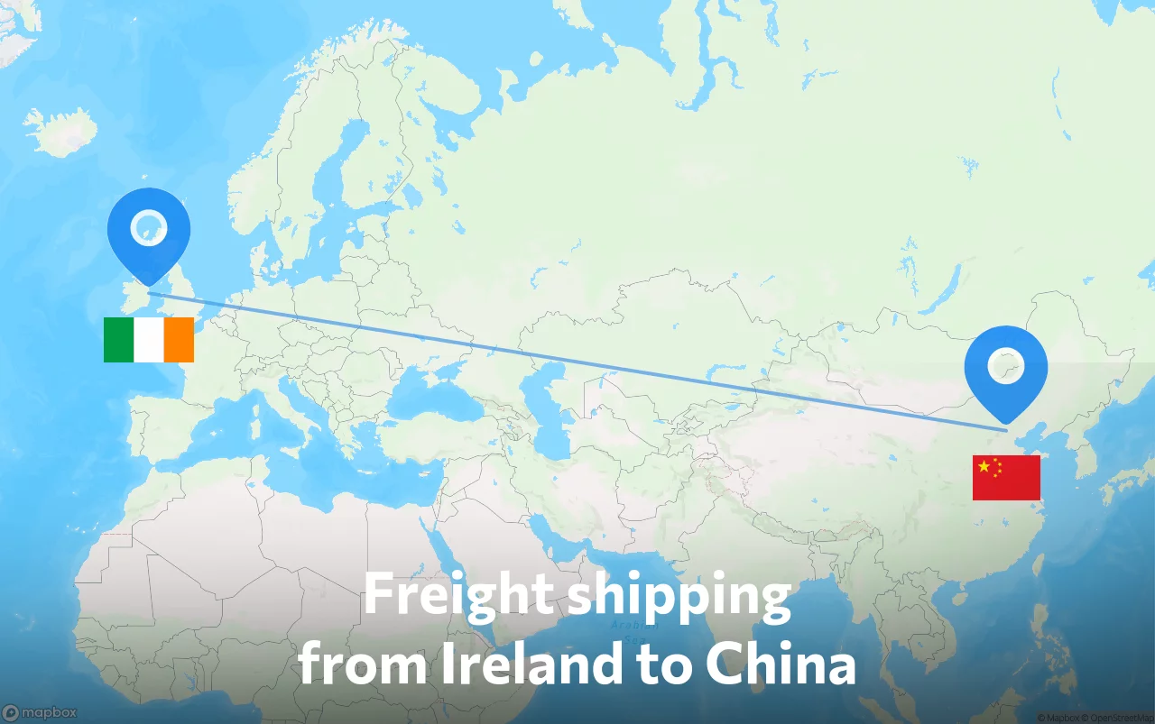 Shipping route from Ireland to China