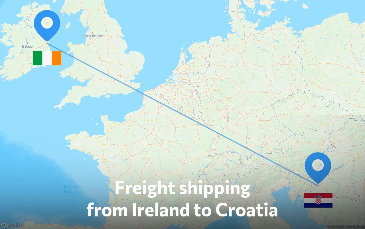 Shipping route from Ireland to Croatia