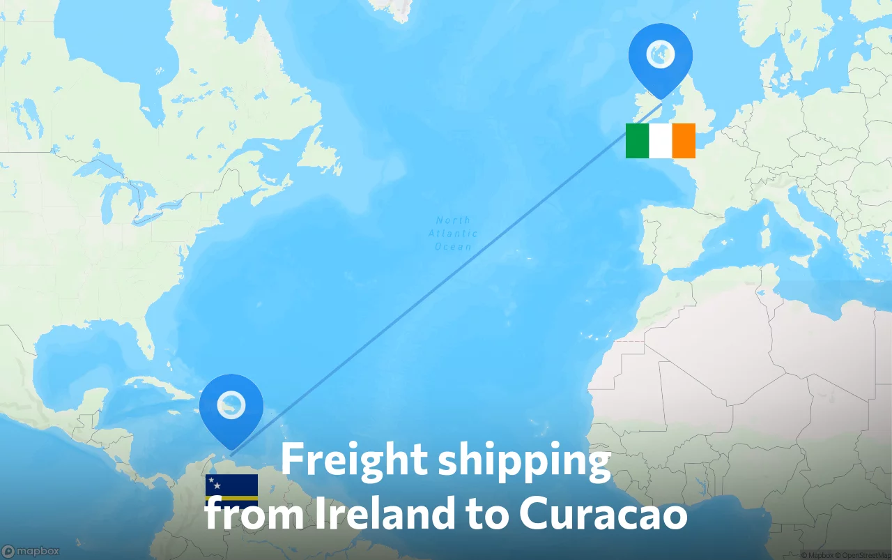 Shipping route from Ireland to Curacao