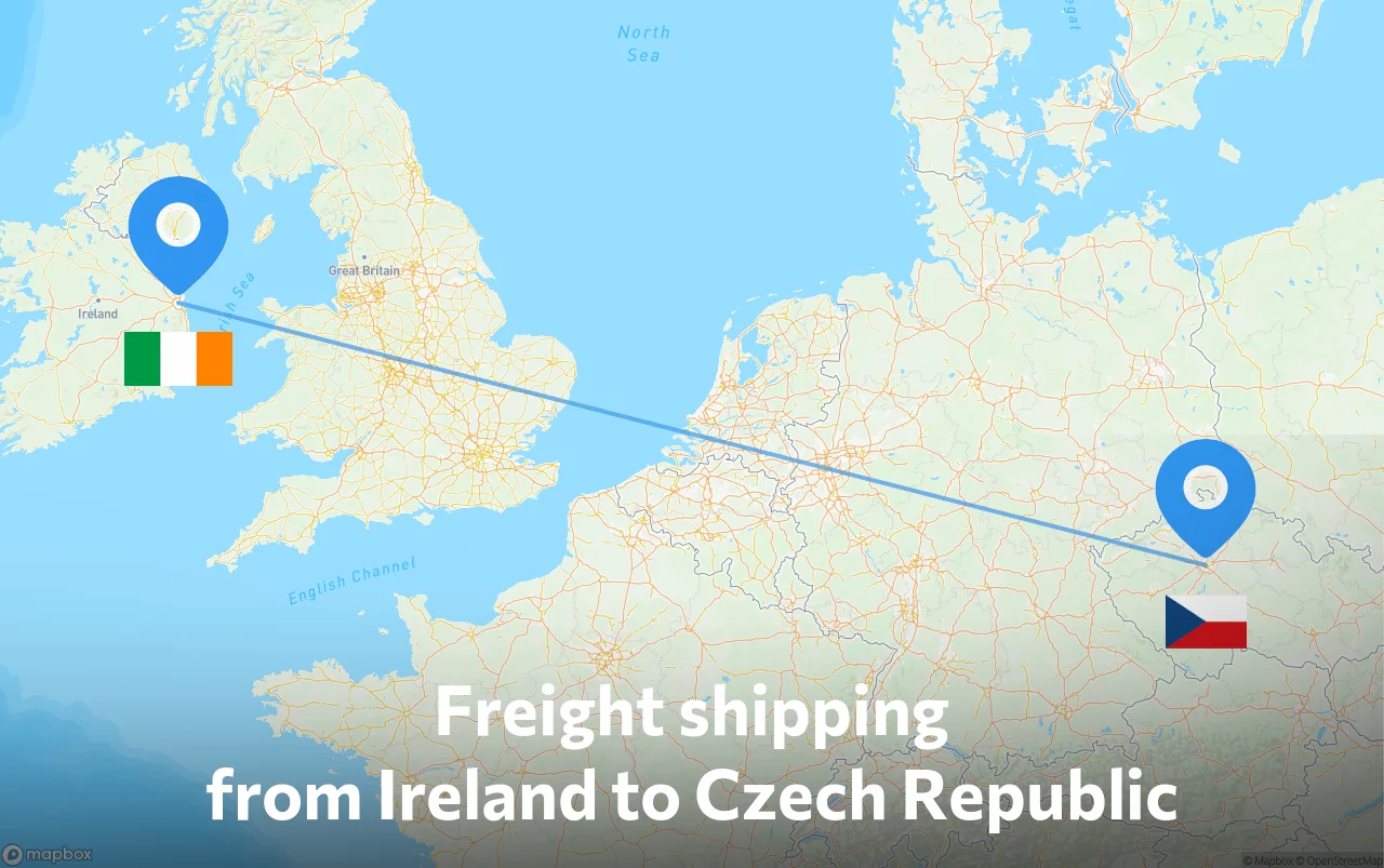 Shipping route from Ireland to Czech Republic