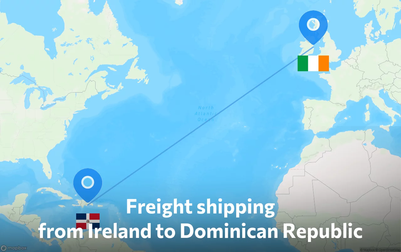 Shipping route from Ireland to Dominican Republic