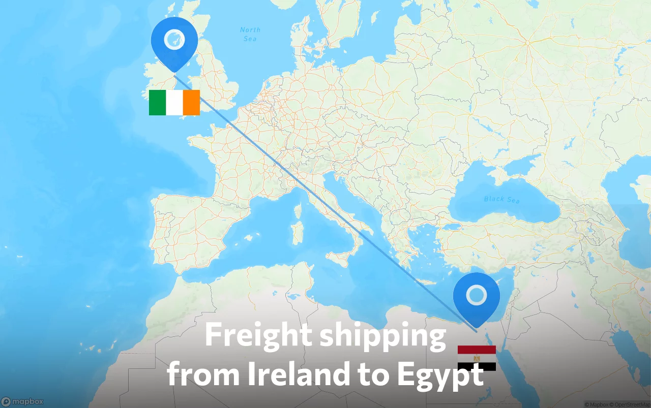 Shipping route from Ireland to Egypt