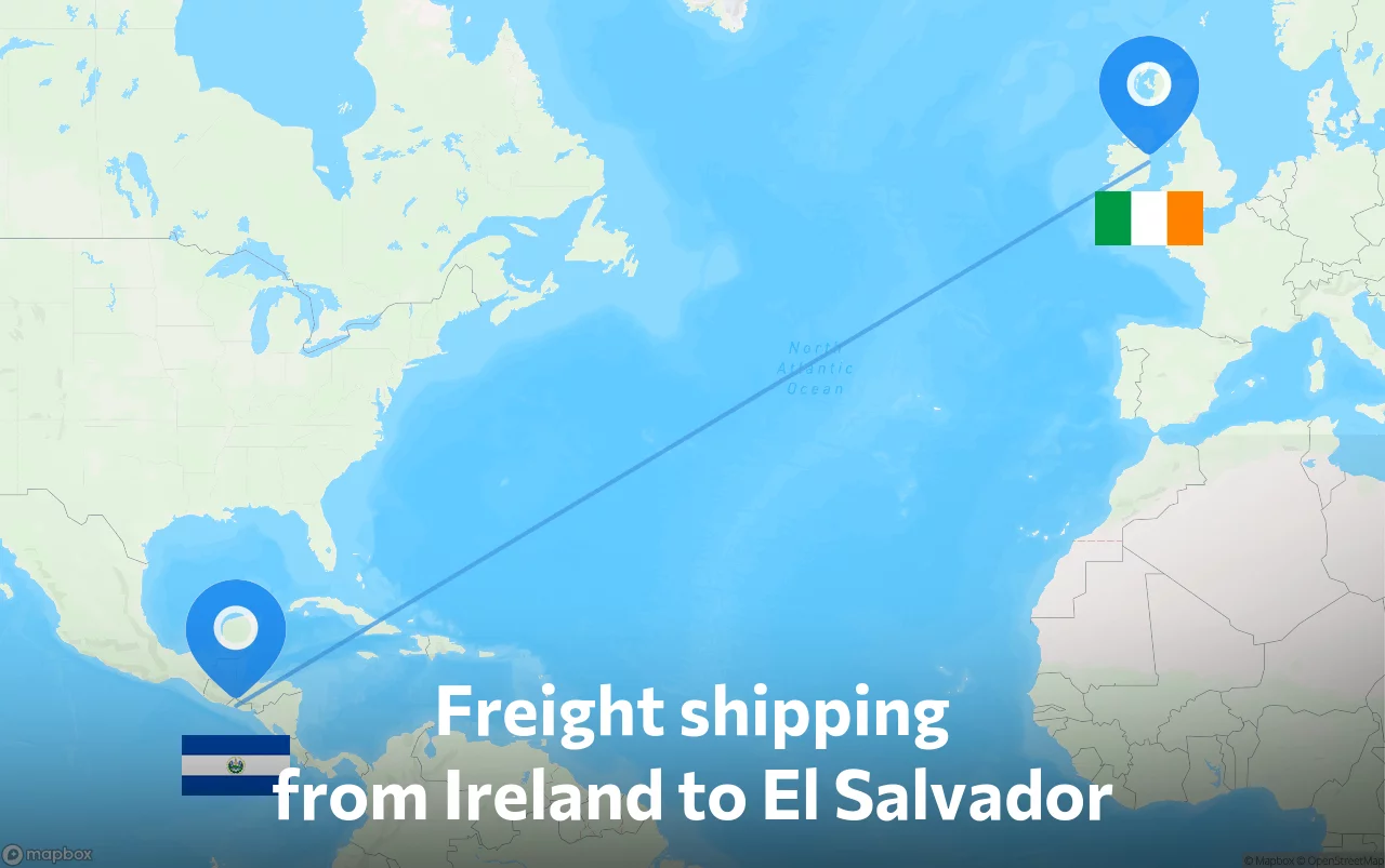Shipping route from Ireland to El Salvador