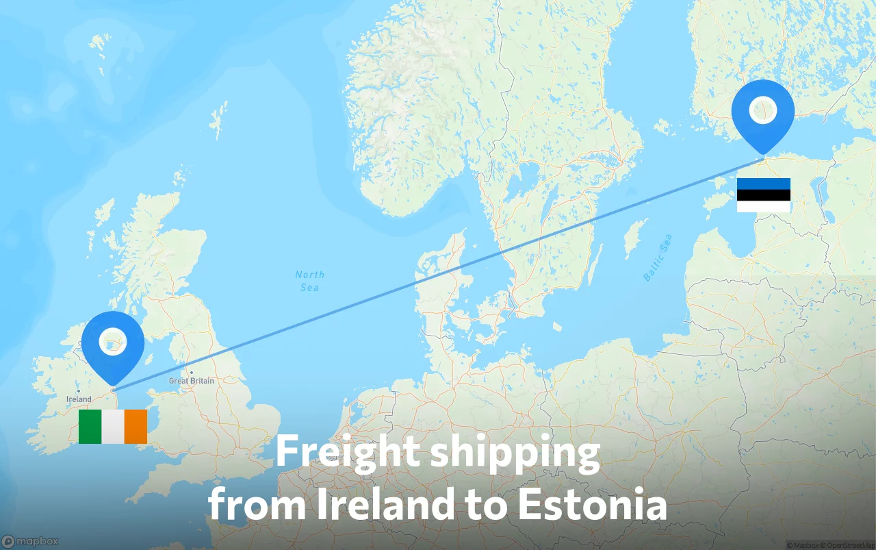 Shipping route from Ireland to Estonia