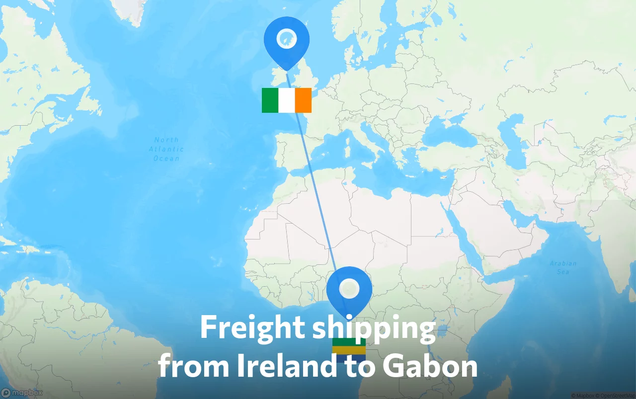 Shipping route from Ireland to Gabon