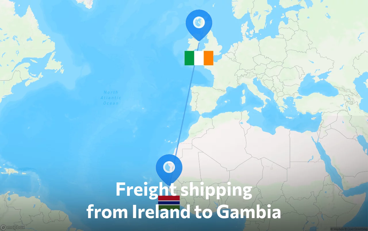 Shipping route from Ireland to Gambia