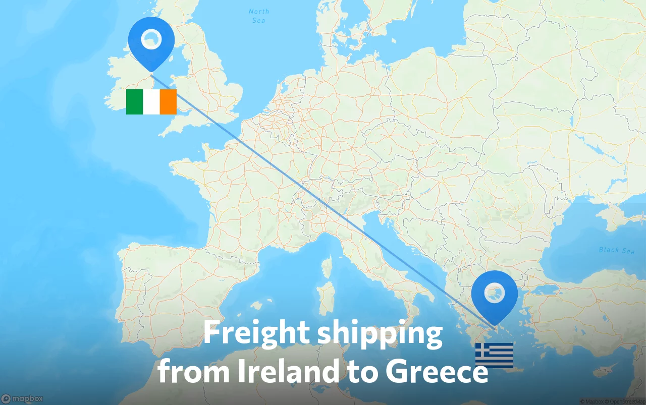 Shipping route from Ireland to Greece