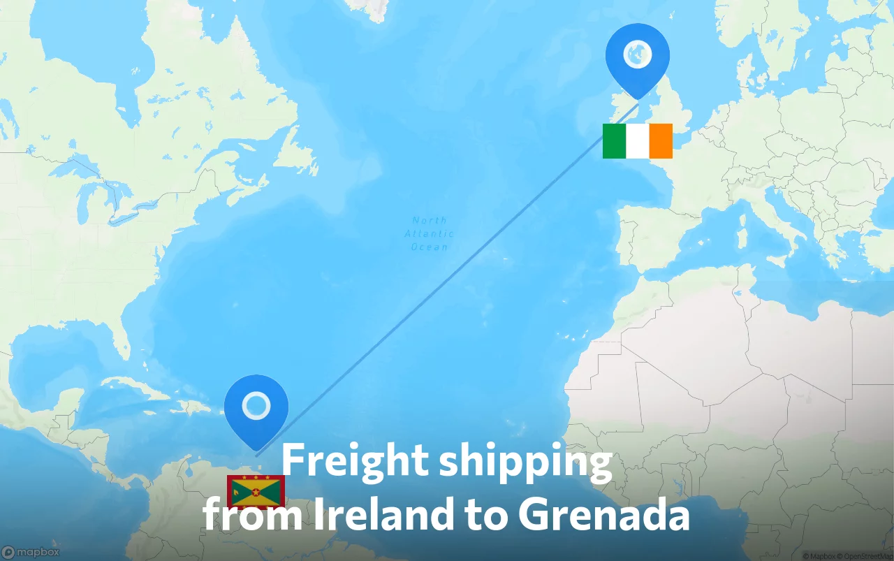Shipping route from Ireland to Grenada