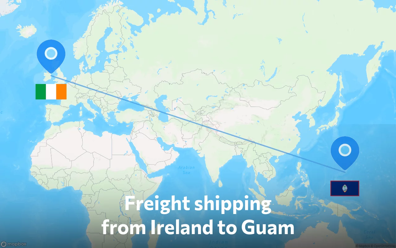 Shipping route from Ireland to Guam