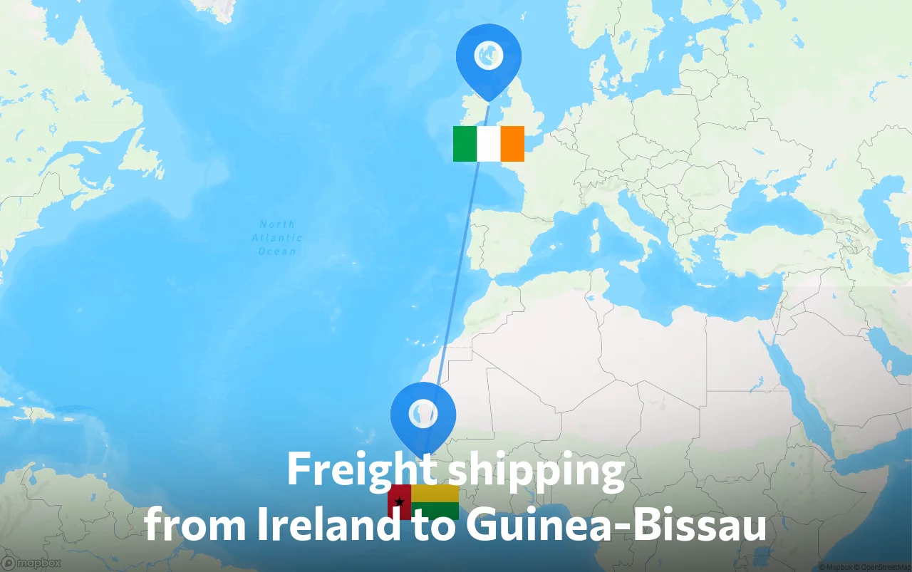 Shipping route from Ireland to Guinea-Bissau