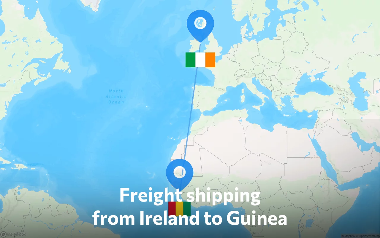 Shipping route from Ireland to Guinea