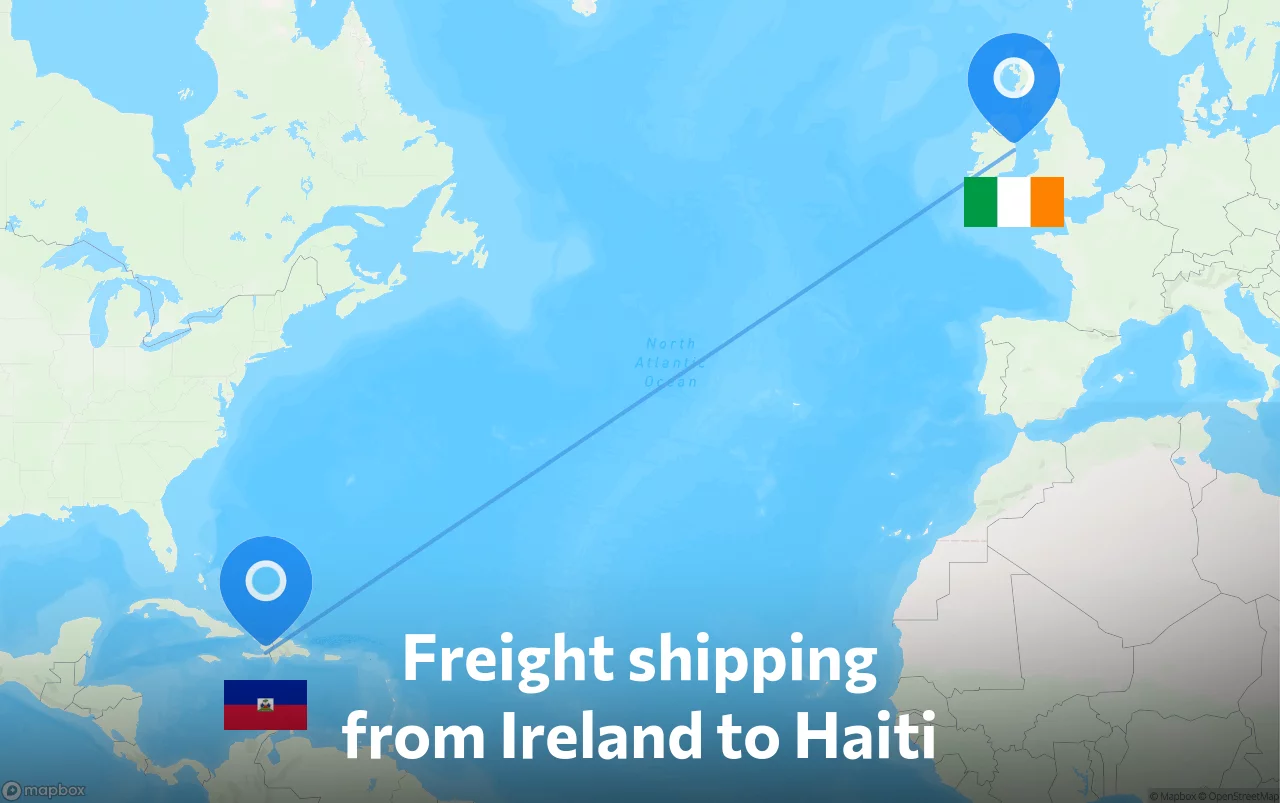 Shipping route from Ireland to Haiti