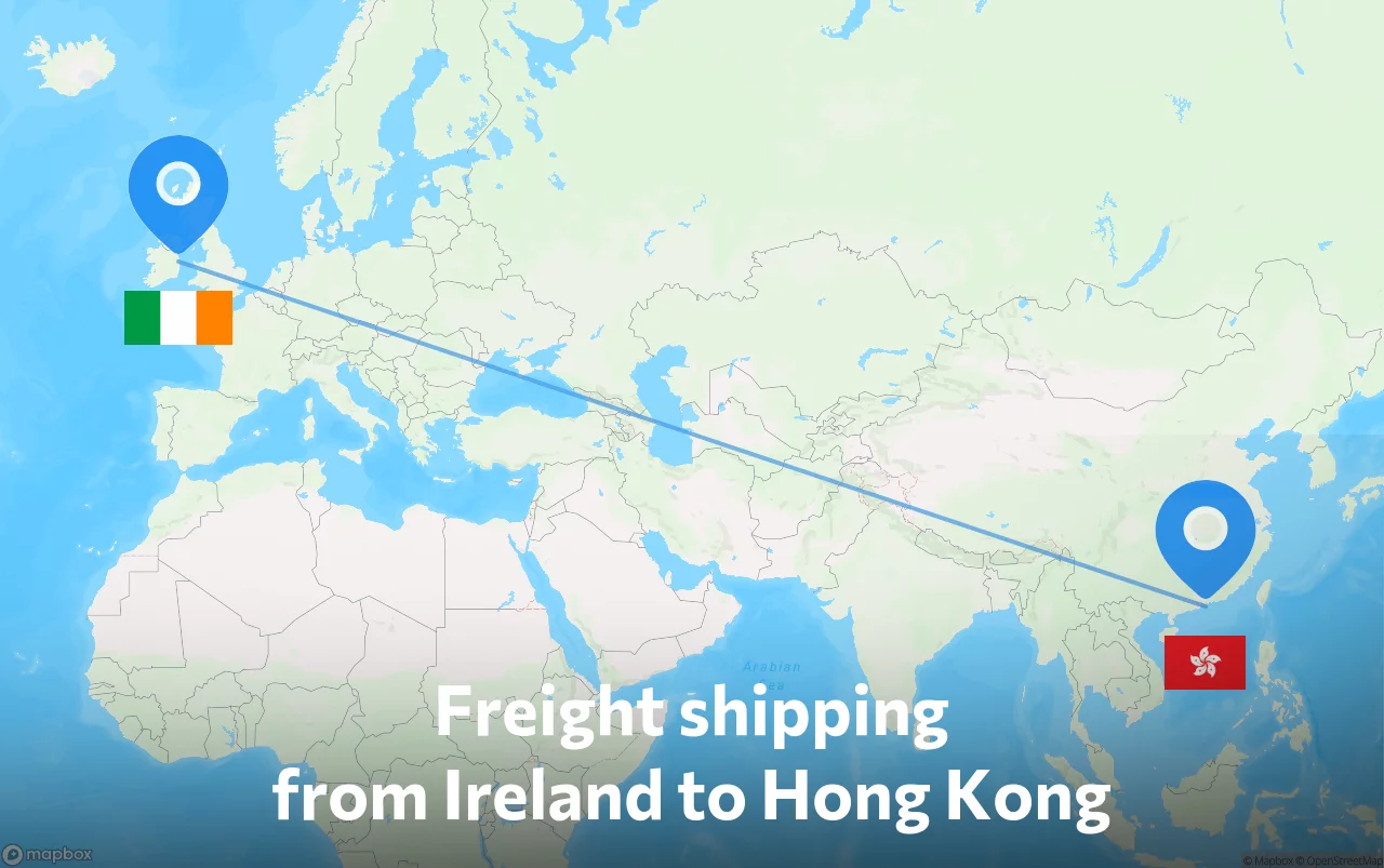 Shipping route from Ireland to Hong Kong