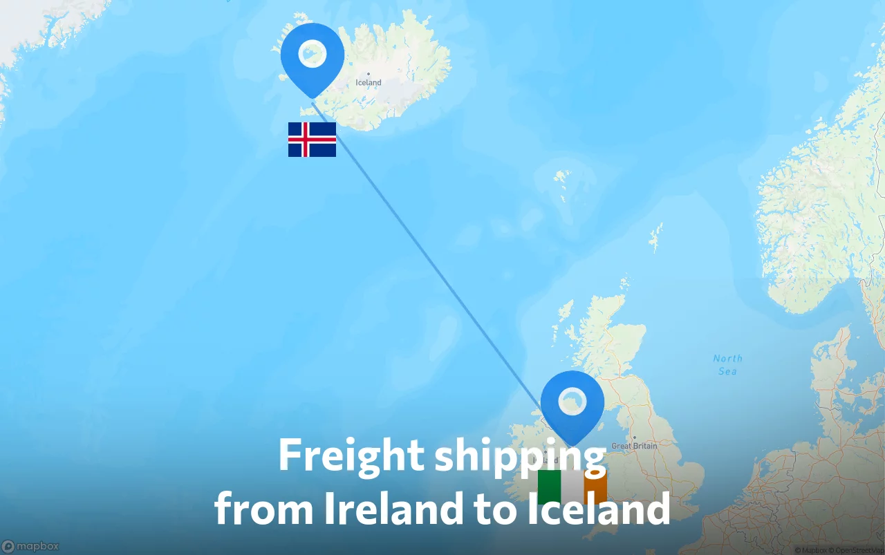 Shipping route from Ireland to Iceland