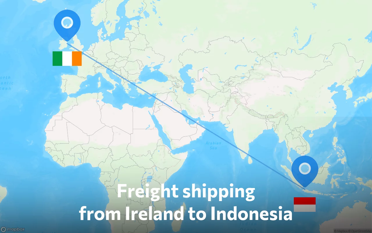 Shipping route from Ireland to Indonesia