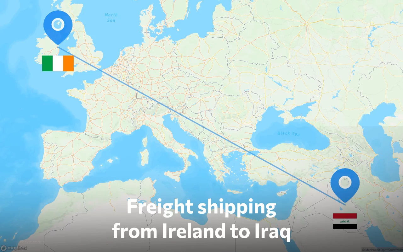 Shipping route from Ireland to Iraq