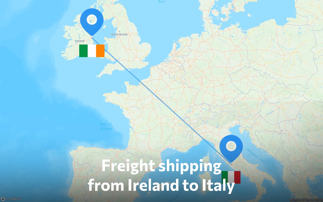 Shipping route from Ireland to Italy