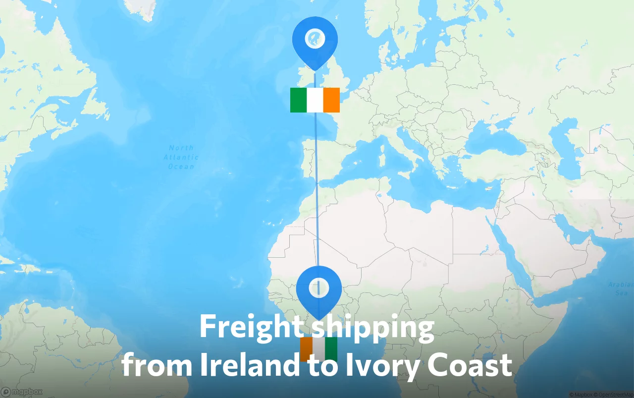 Shipping route from Ireland to Ivory Coast