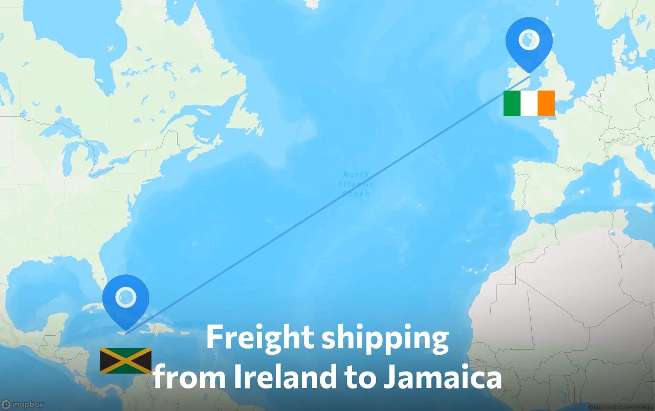 Shipping route from Ireland to Jamaica