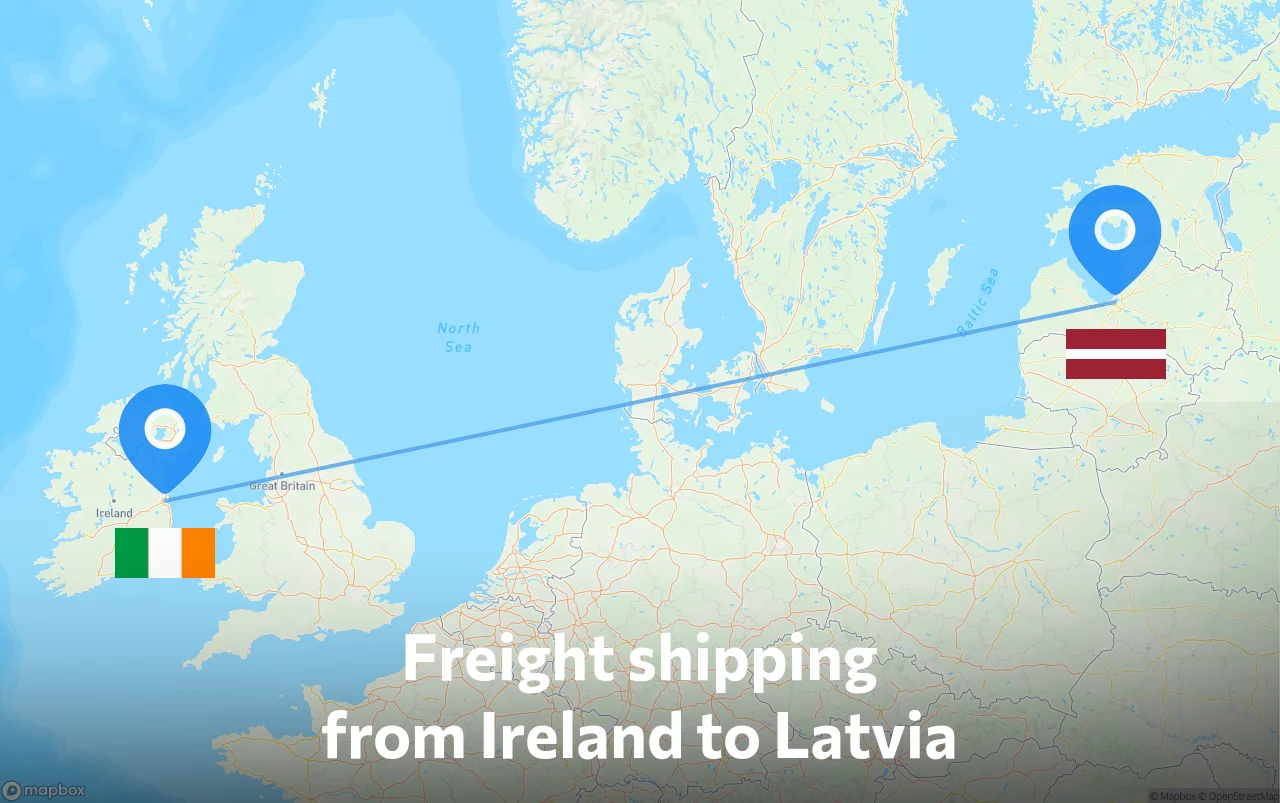 Shipping route from Ireland to Latvia
