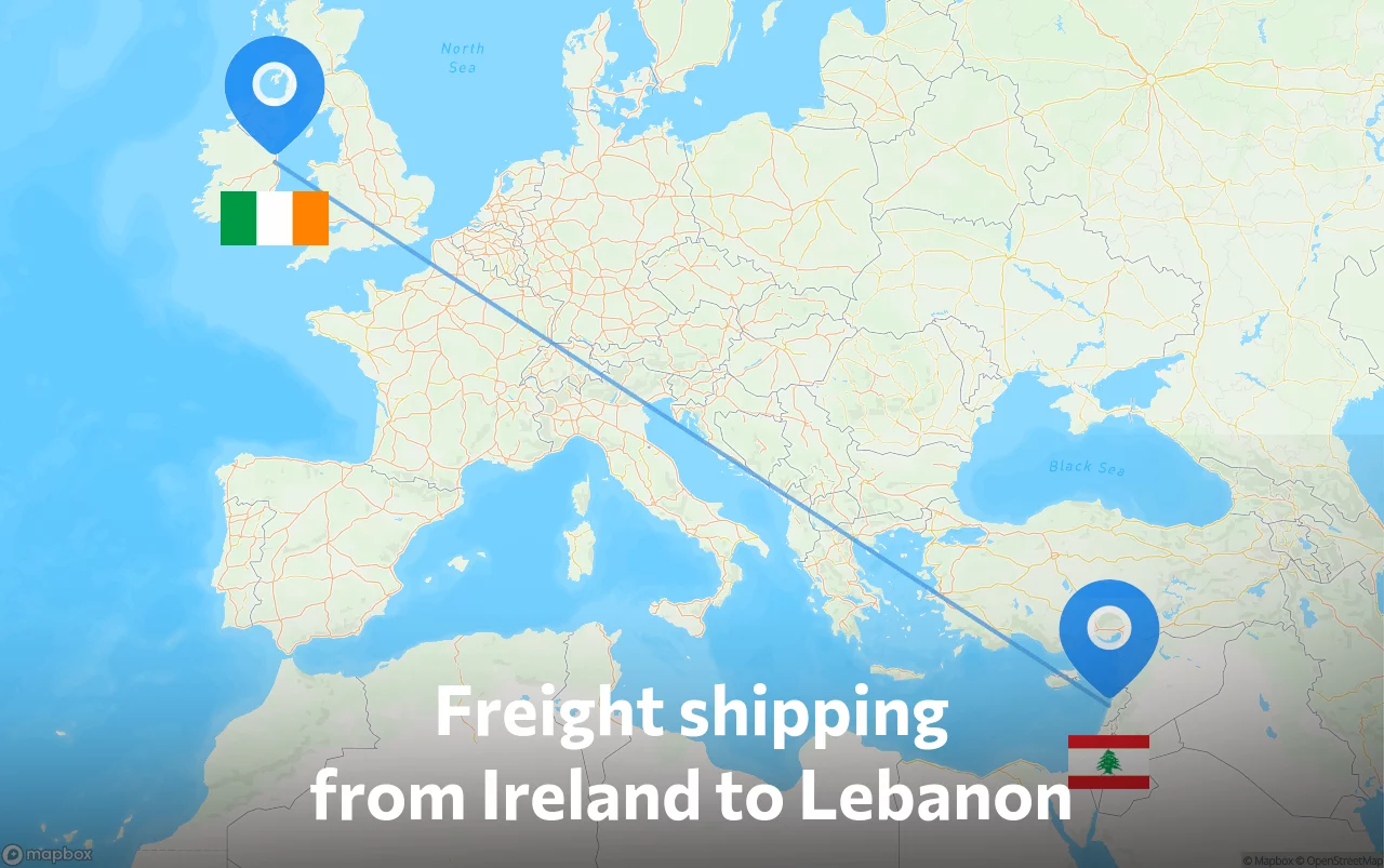 Shipping route from Ireland to Lebanon