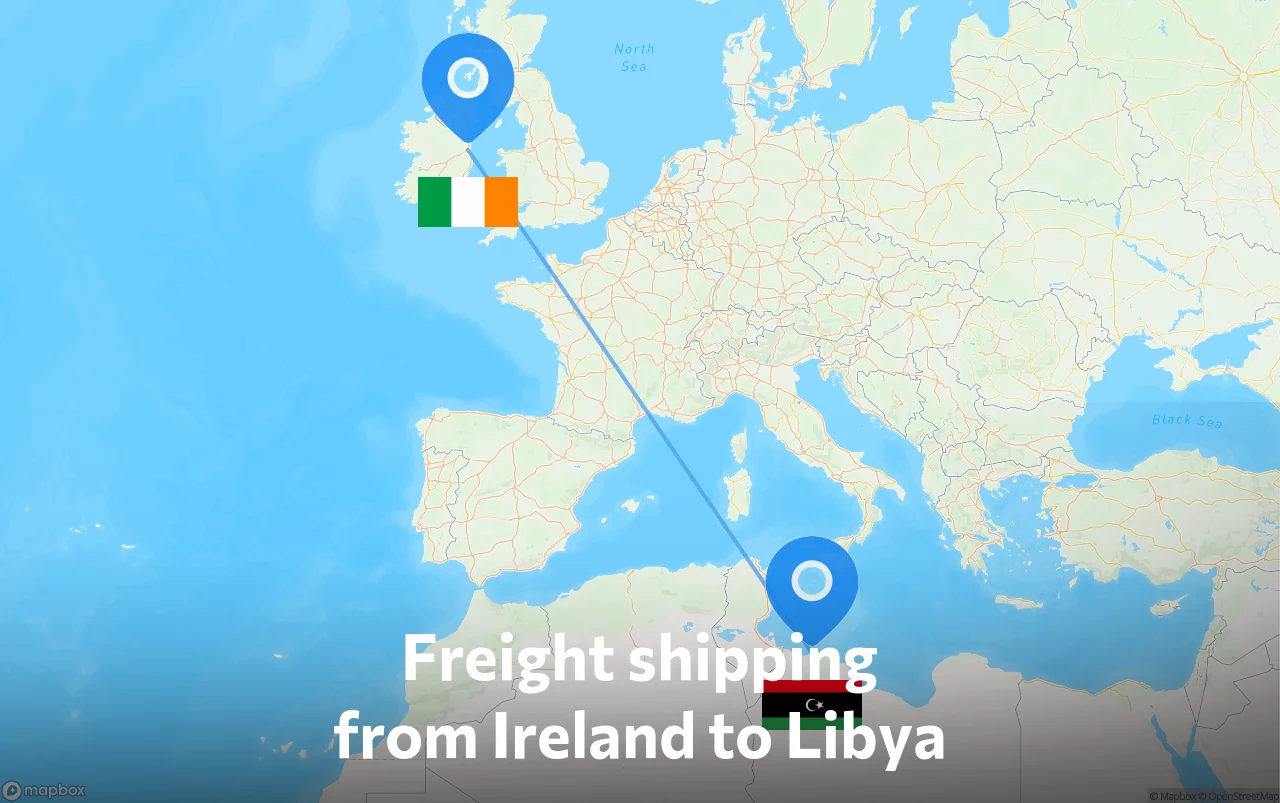 Shipping route from Ireland to Libya