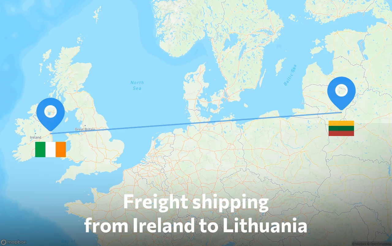 Shipping route from Ireland to Lithuania