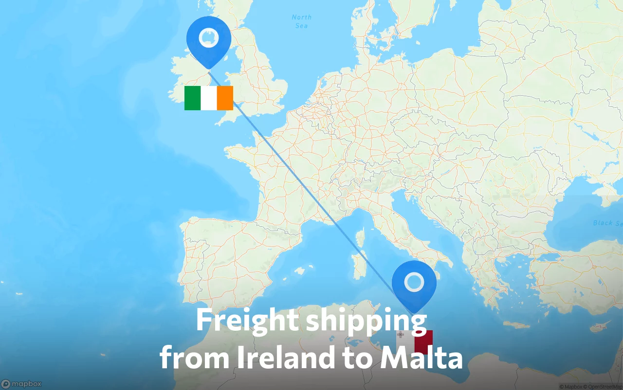 Shipping route from Ireland to Malta