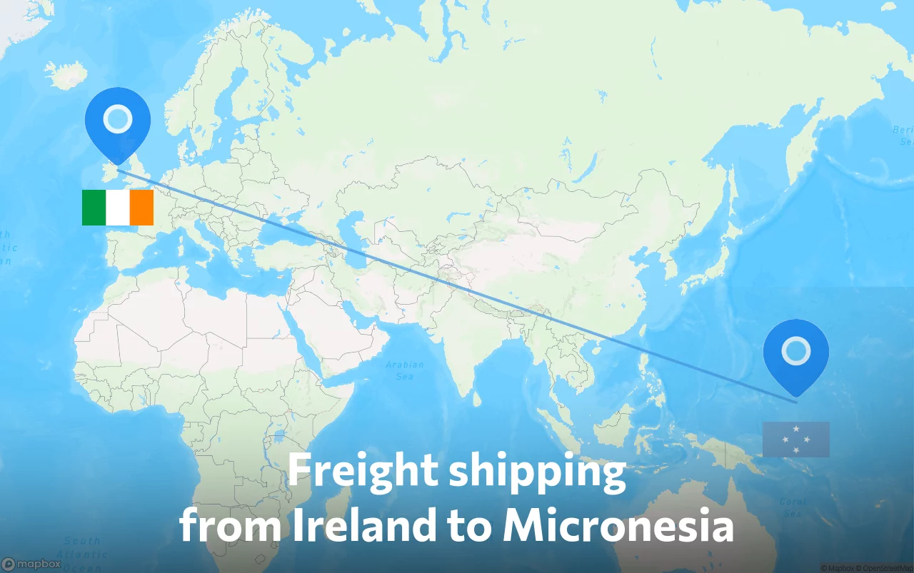 Shipping route from Ireland to Micronesia