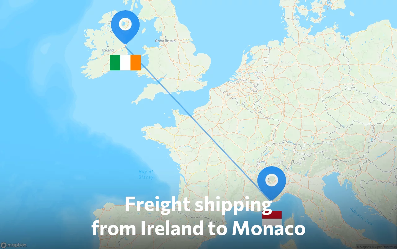 Shipping route from Ireland to Monaco