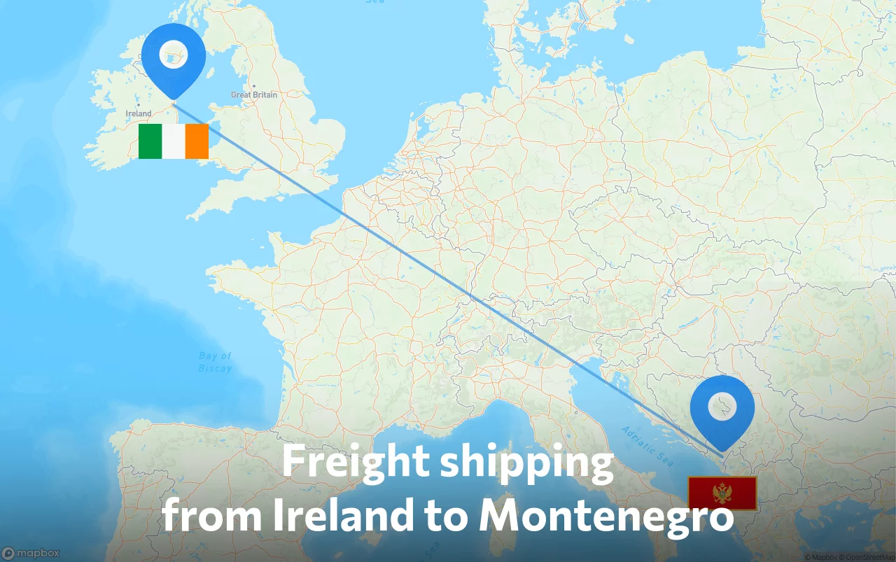Shipping route from Ireland to Montenegro