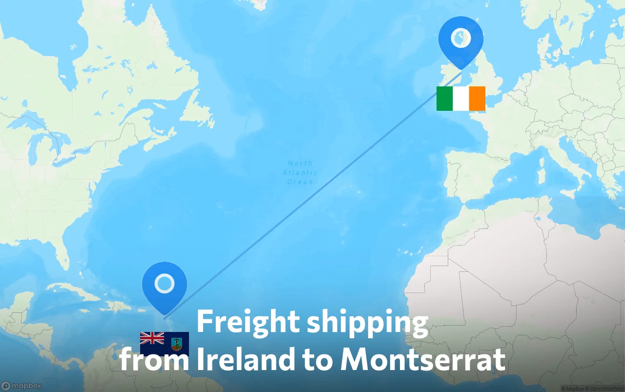 Shipping route from Ireland to Montserrat