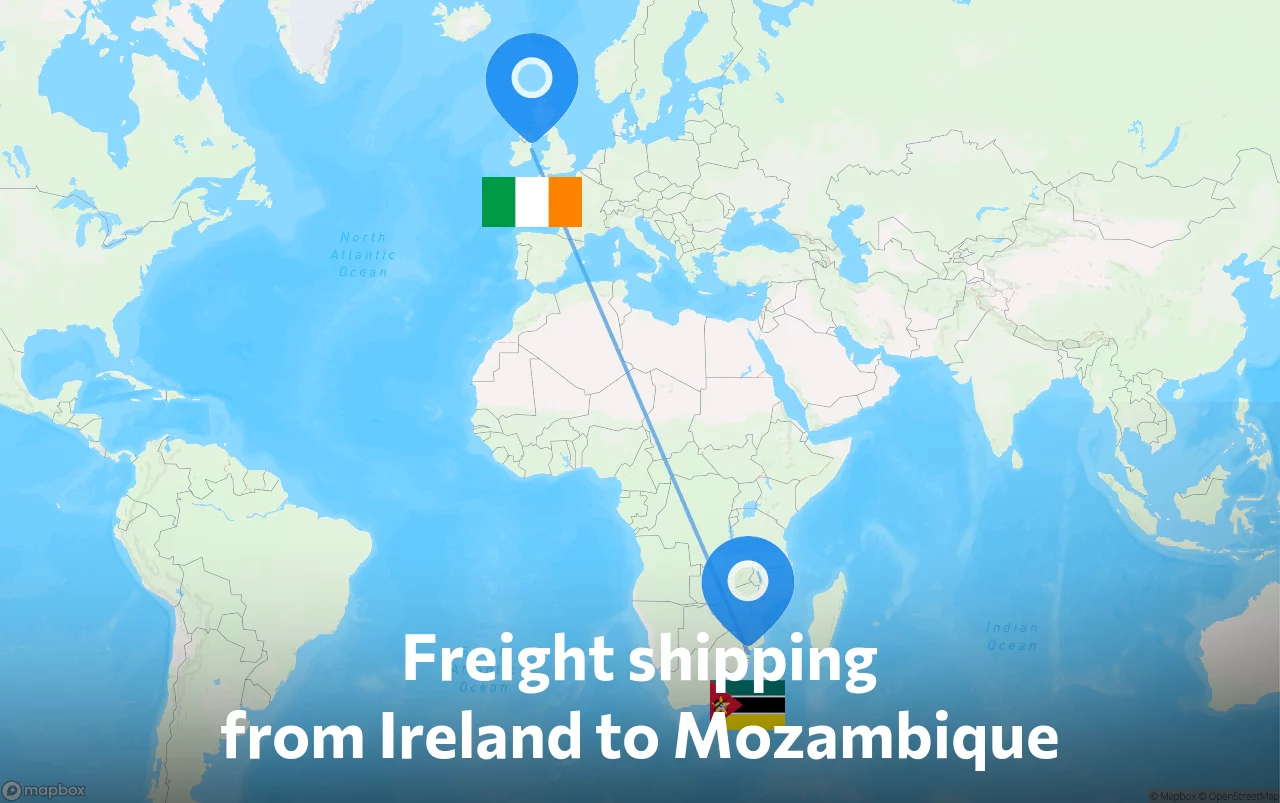 Shipping route from Ireland to Mozambique