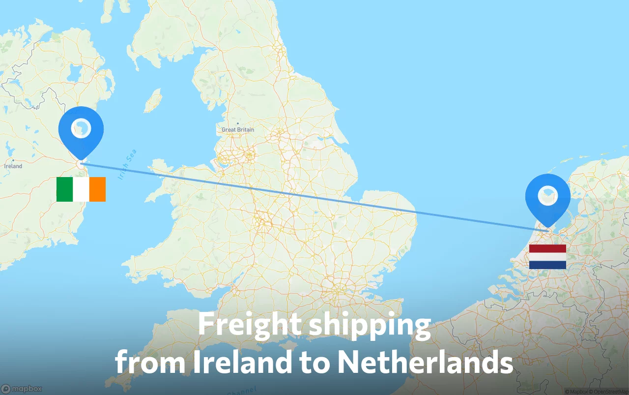 Shipping route from Ireland to Netherlands