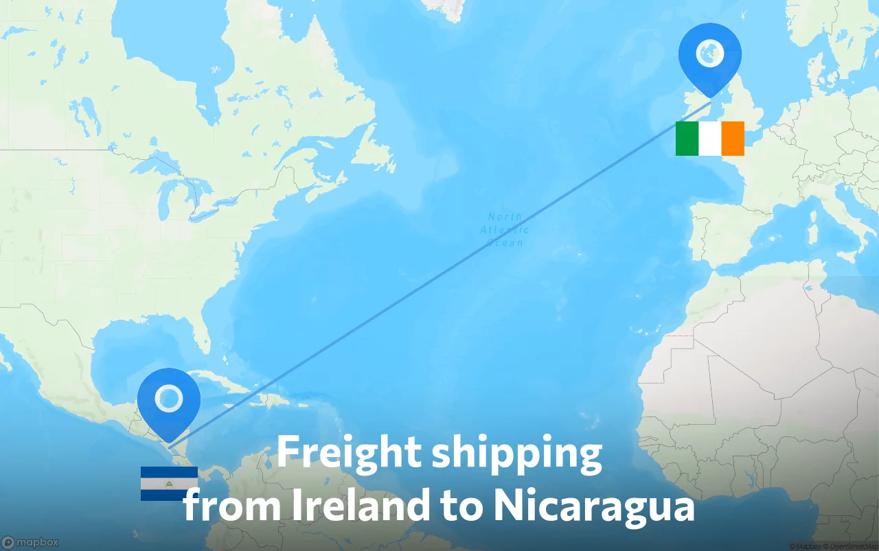 Shipping route from Ireland to Nicaragua