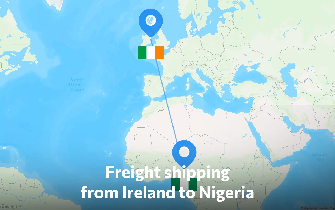 Shipping route from Ireland to Nigeria