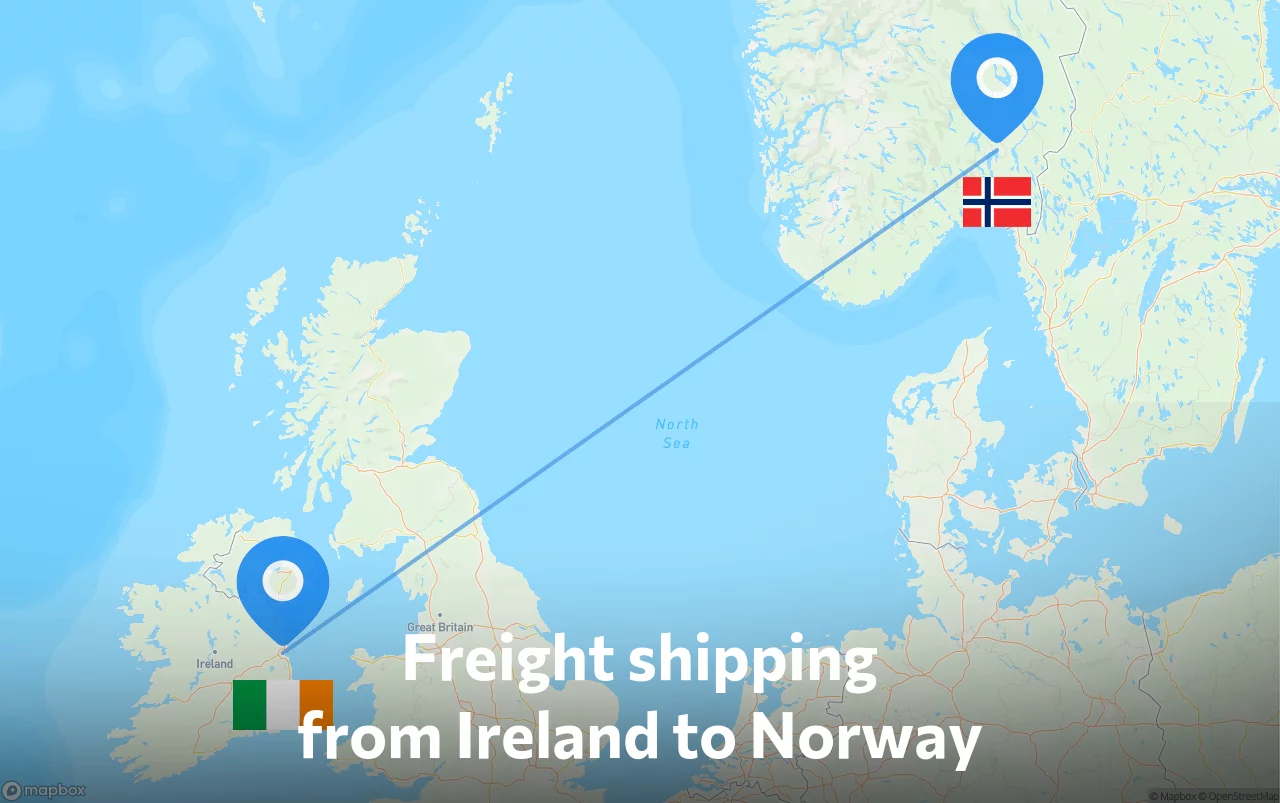 Shipping route from Ireland to Norway