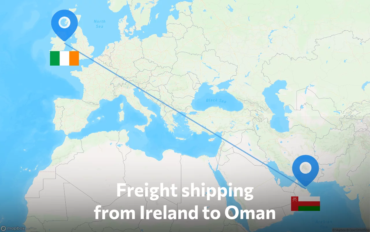 Shipping route from Ireland to Oman