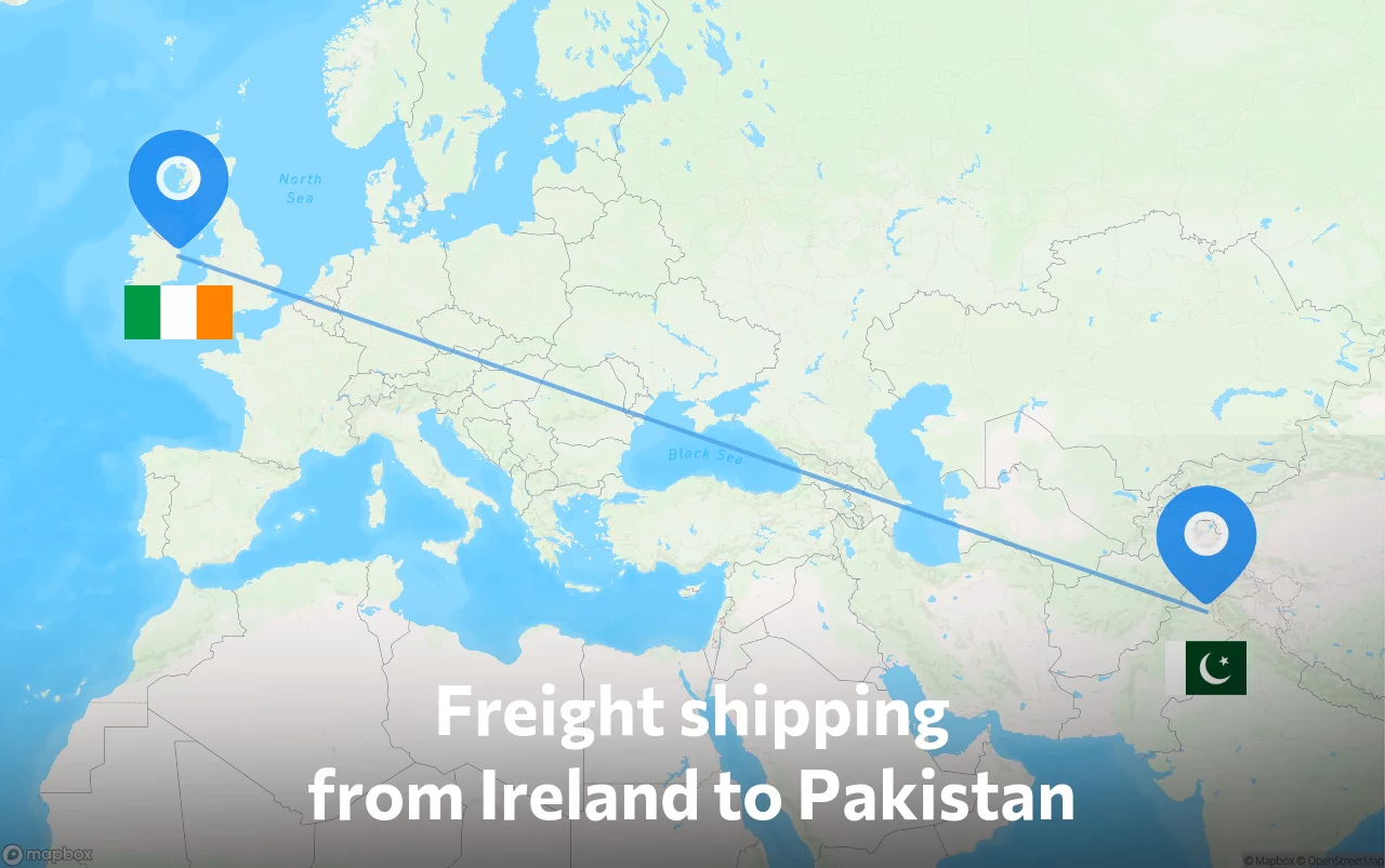 Shipping route from Ireland to Pakistan