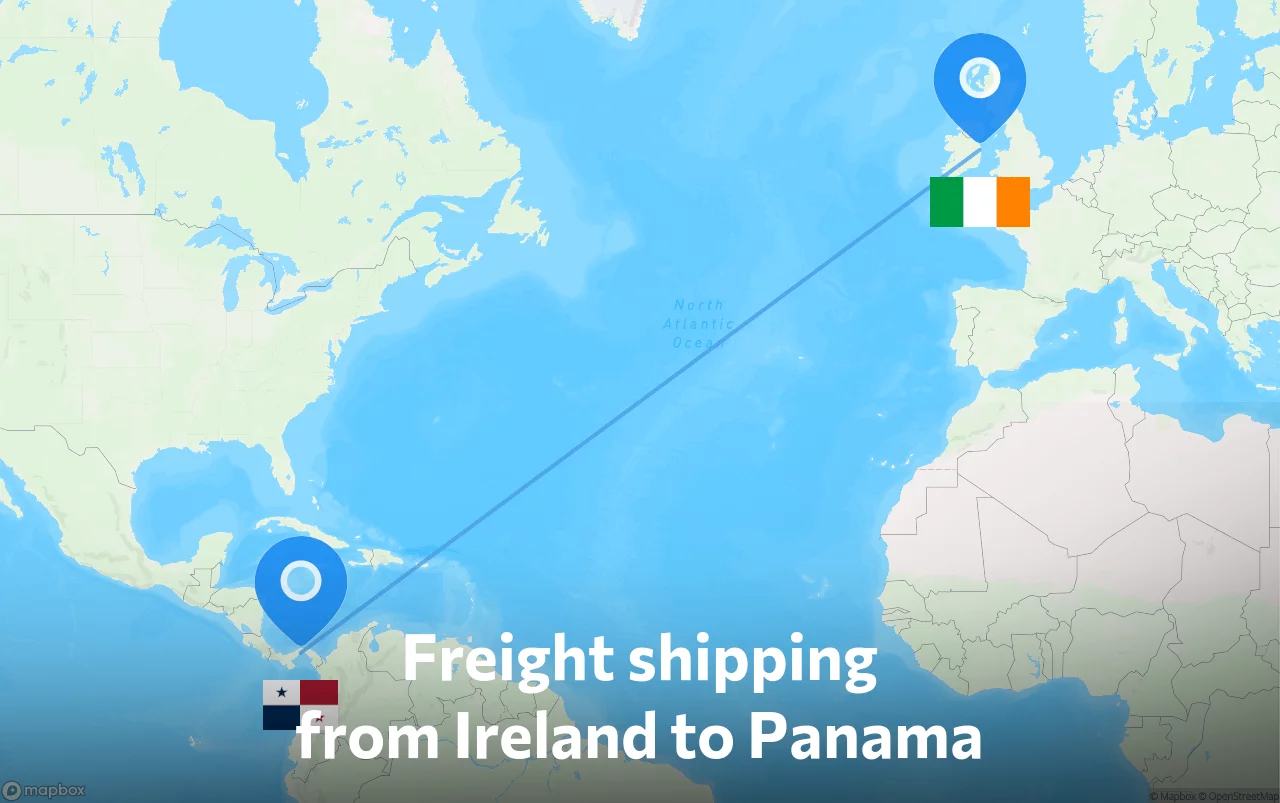 Shipping route from Ireland to Panama