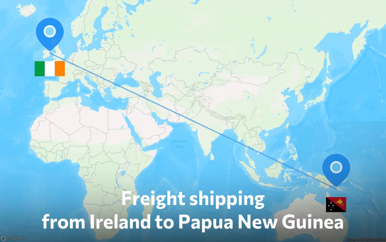 Shipping route from Ireland to Papua New Guinea