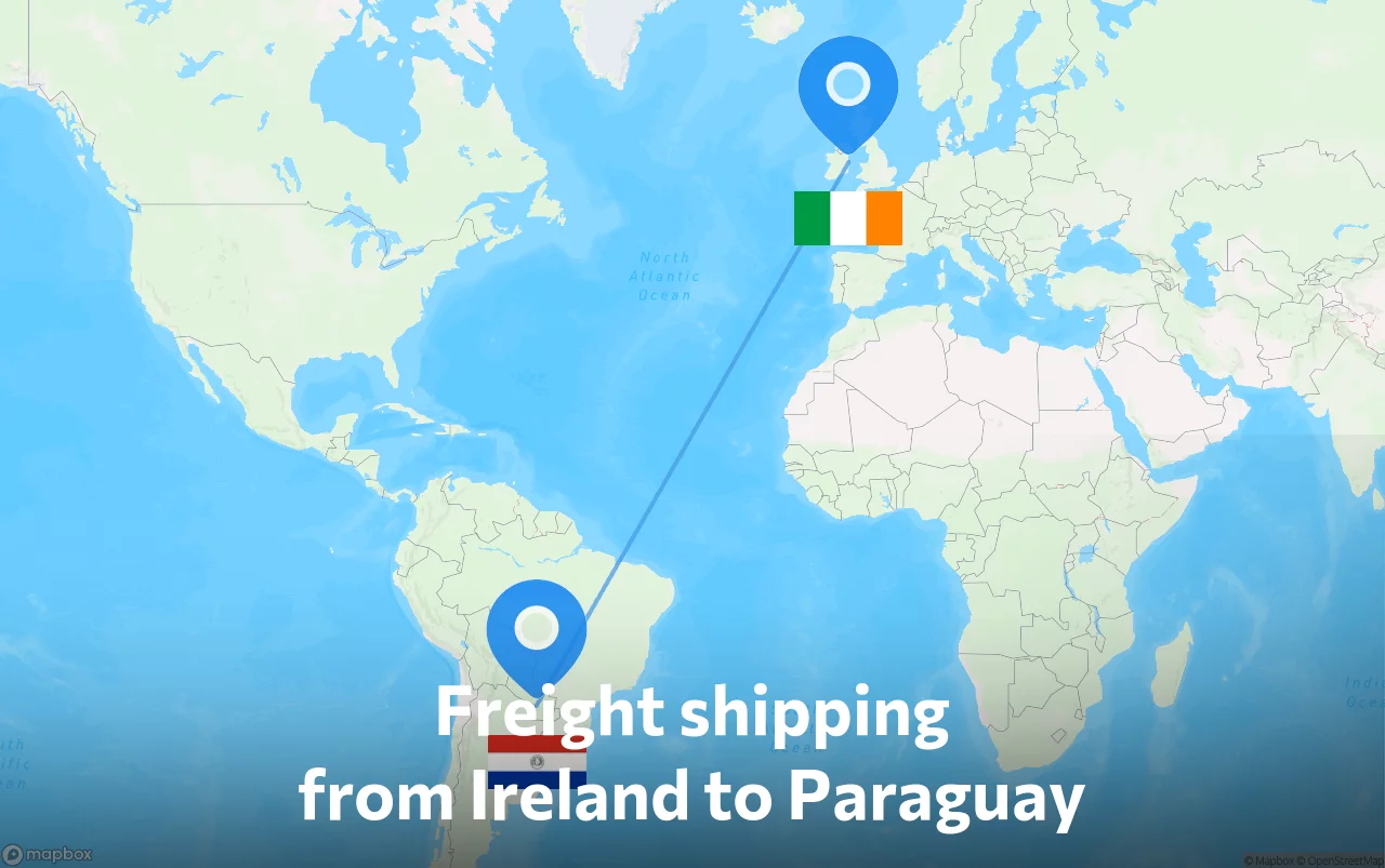 Shipping route from Ireland to Paraguay