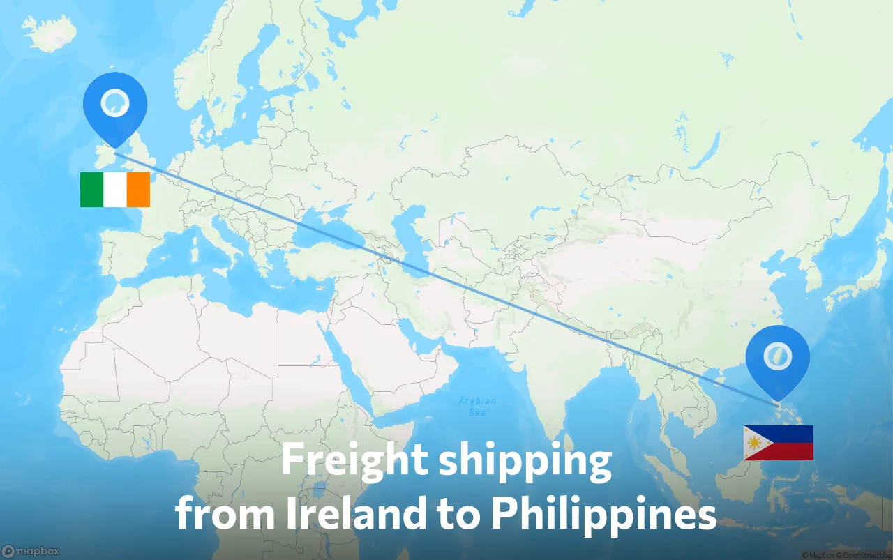 Shipping route from Ireland to Philippines