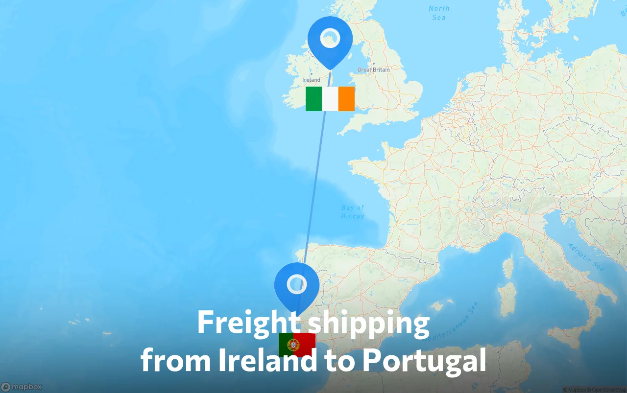 Shipping route from Ireland to Portugal