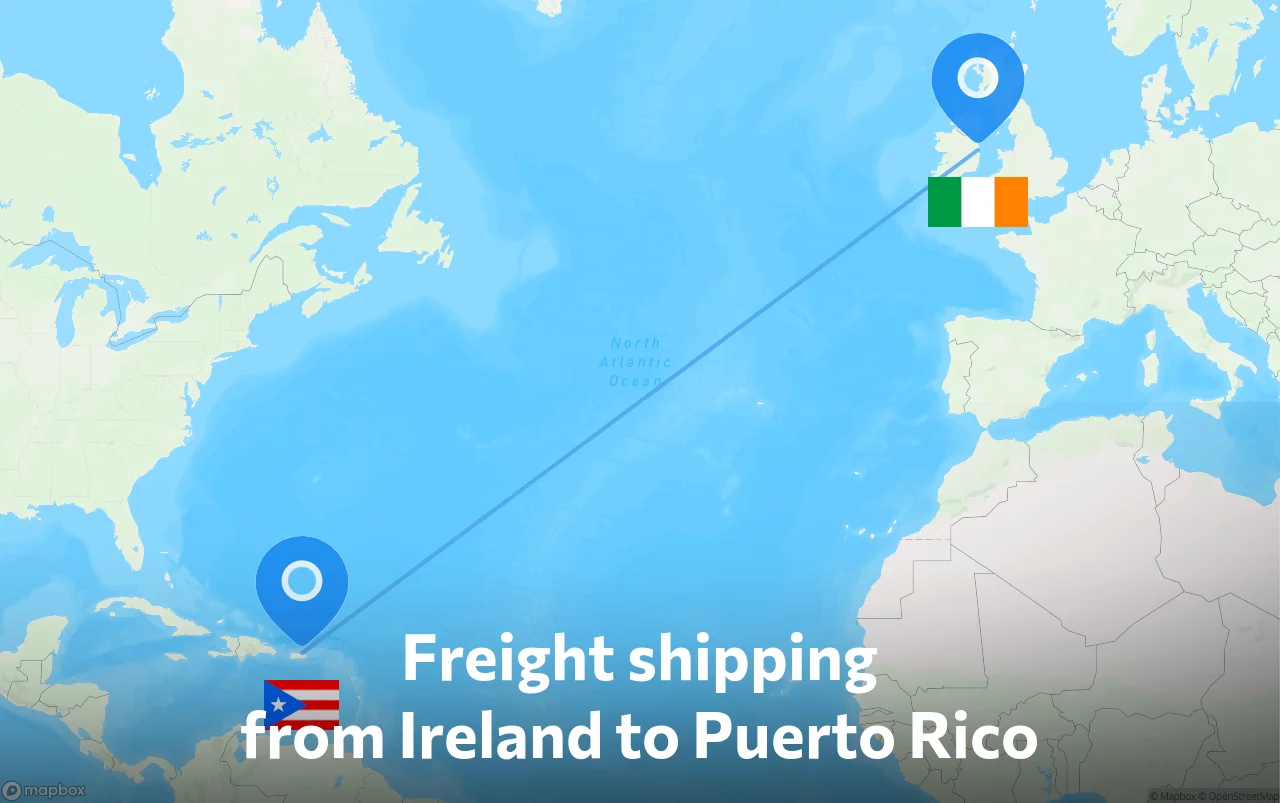 Shipping route from Ireland to Puerto Rico