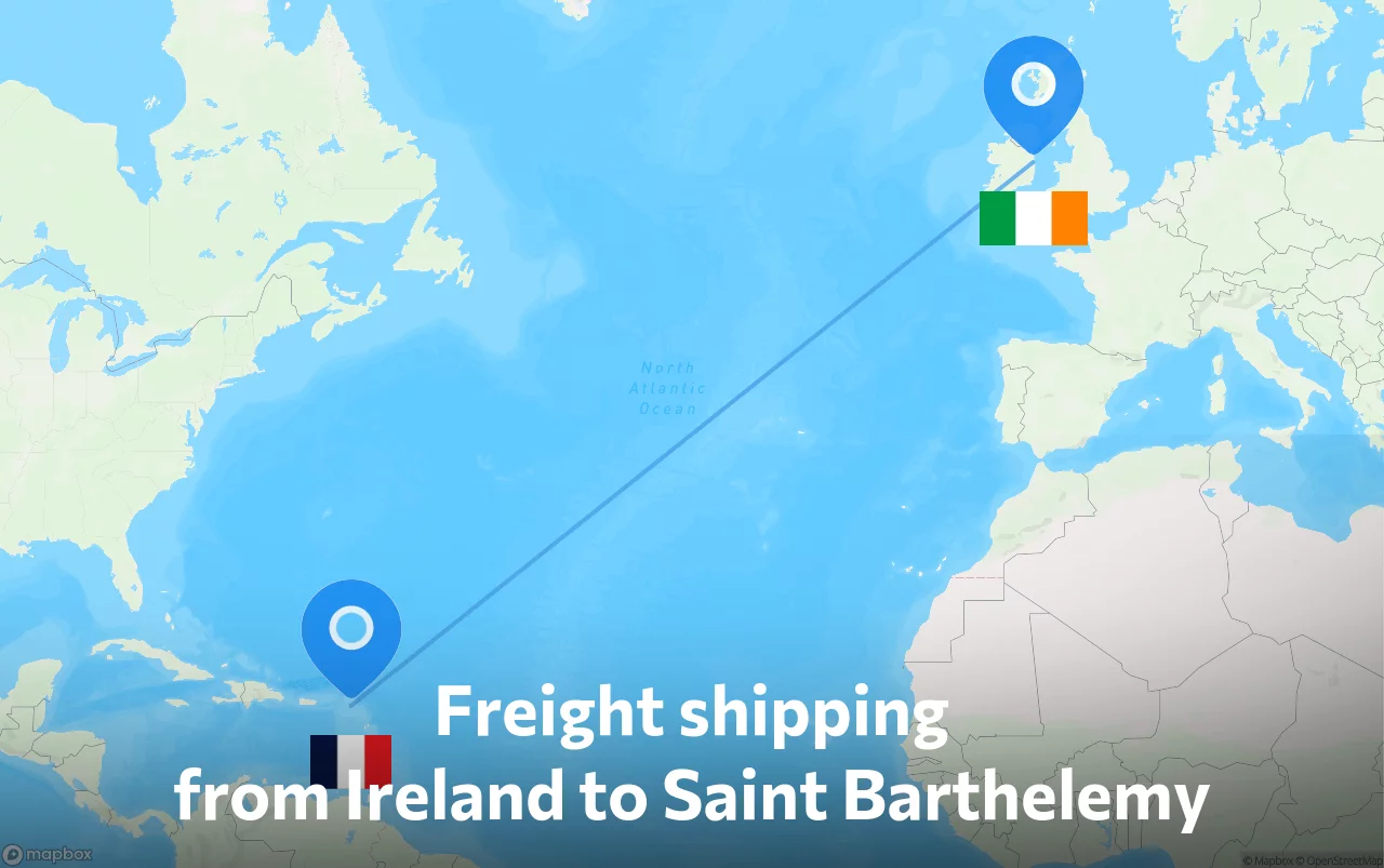 Shipping route from Ireland to Saint Barthelemy