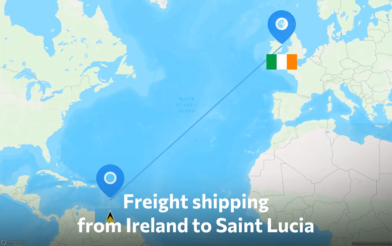 Shipping route from Ireland to Saint Lucia